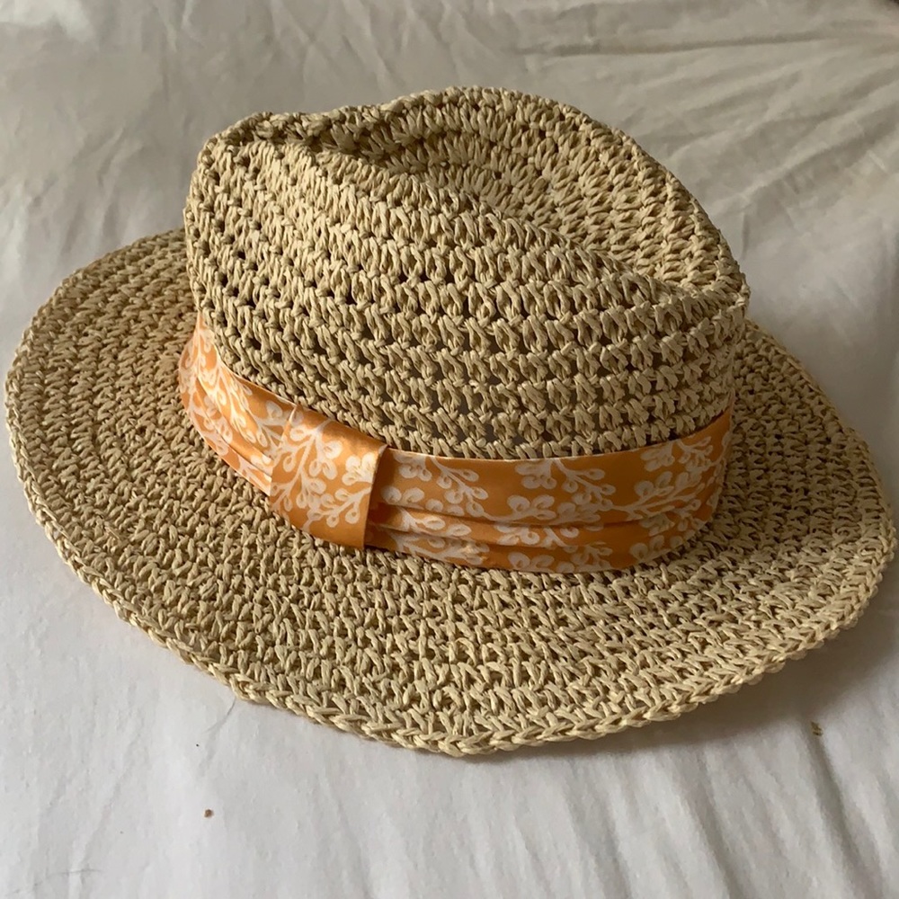 NWT LOFT raffia fedora with silk band M/L